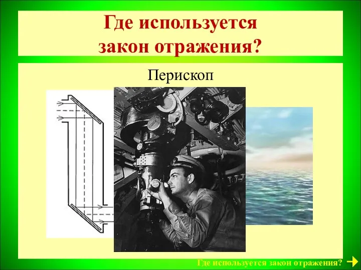 Где используется закон отражения? Перископ Где используется закон отражения?