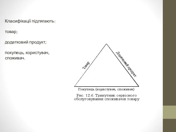 Класифікації підлягають: товар; додатковий продукт; покупець, користувач, споживач.