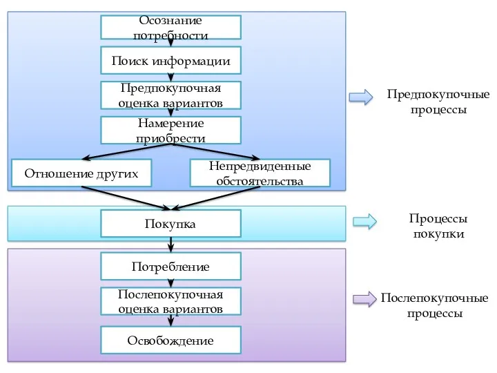 Послепокупочные процессы Осознание потребности Поиск информации Предпокупочная оценка вариантов Намерение