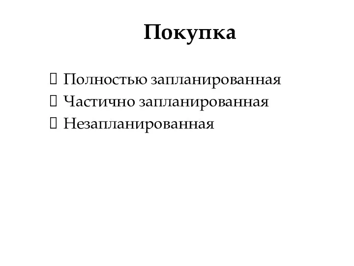 Покупка Полностью запланированная Частично запланированная Незапланированная