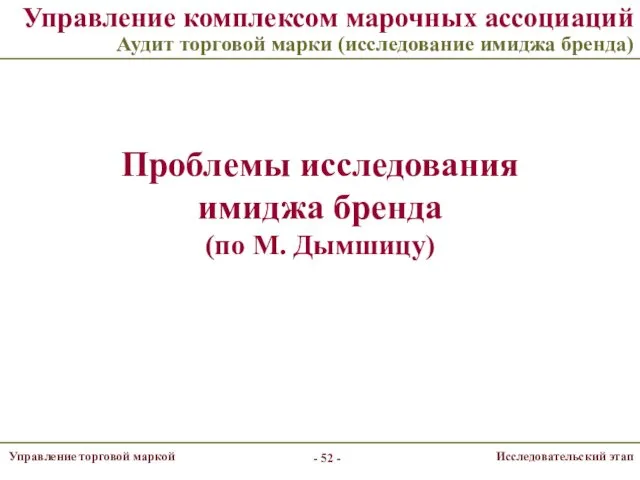 Управление комплексом марочных ассоциаций Аудит торговой марки (исследование имиджа бренда)