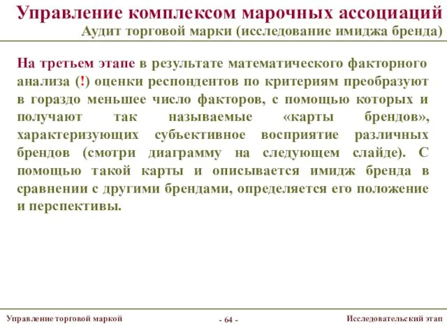 Управление комплексом марочных ассоциаций Аудит торговой марки (исследование имиджа бренда)