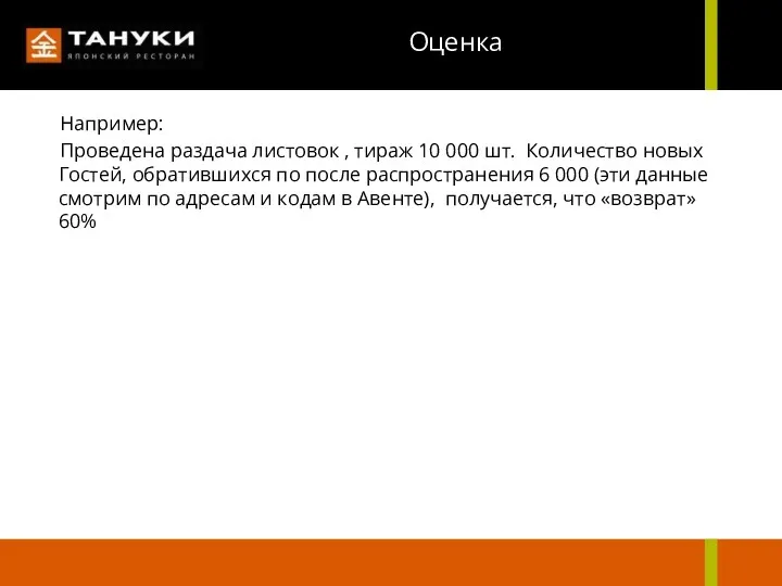 Например: Проведена раздача листовок , тираж 10 000 шт. Количество