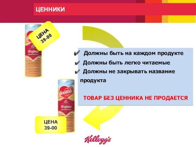 ЦЕННИКИ Должны быть на каждом продукте Должны быть легко читаемые