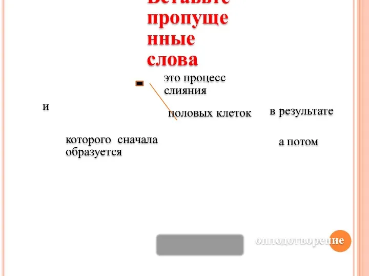 Вставьте пропущенные слова это процесс слияния и половых клеток в