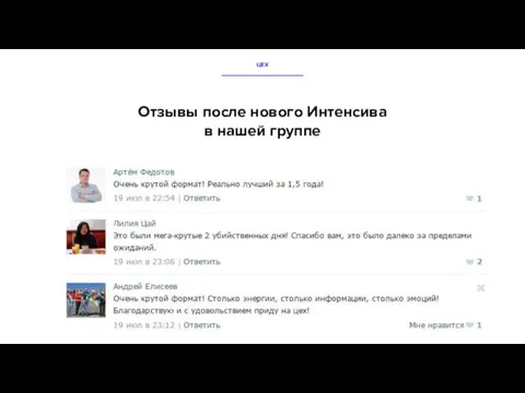 Отзывы после нового Интенсива в нашей группе ЦЕХ