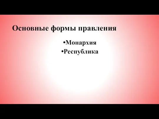 Основные формы правления Монархия Республика