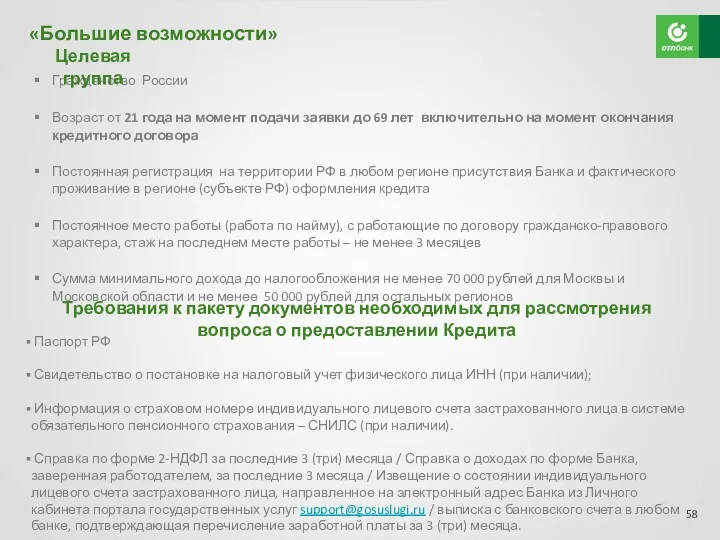 Гражданство России Возраст от 21 года на момент подачи заявки