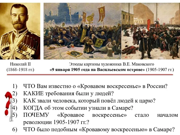 Этюды картины художника В.Е. Маковского «9 января 1905 года на