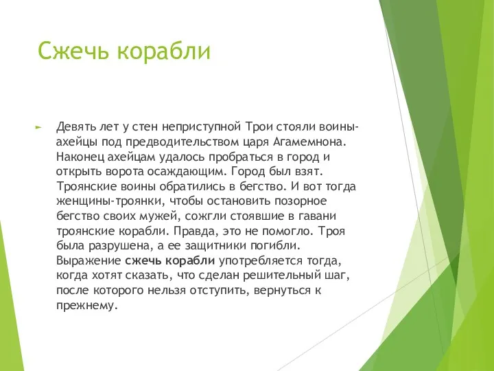 Сжечь корабли Девять лет у стен неприступной Трои стояли воины-ахейцы