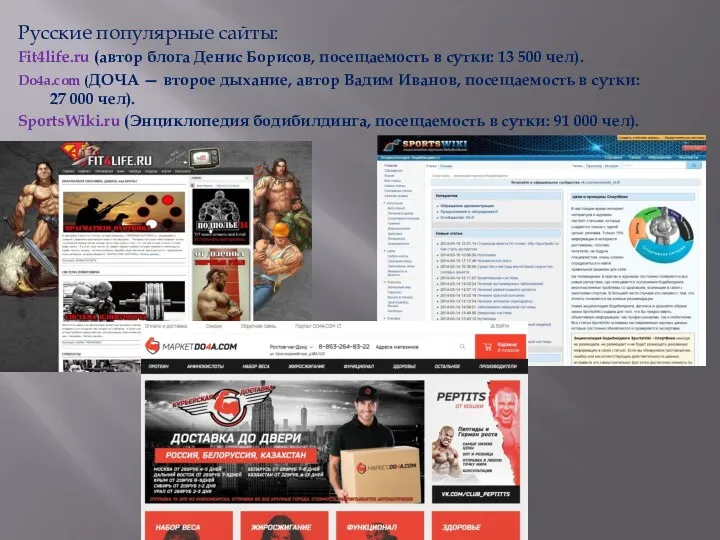 Русские популярные сайты: Fit4life.ru (автор блога Денис Борисов, посещаемость в сутки: 13 500