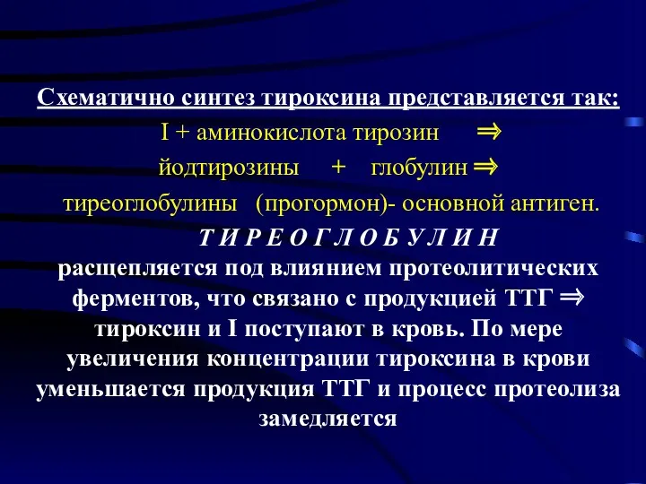 Схематично синтез тироксина представляется так: I + аминокислота тирозин ⇒