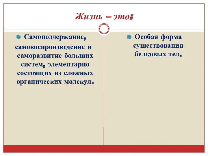 Жизнь – это: Самоподдержание, самовоспроизведение и саморазвитие больших систем, элементарно состоящих из сложных