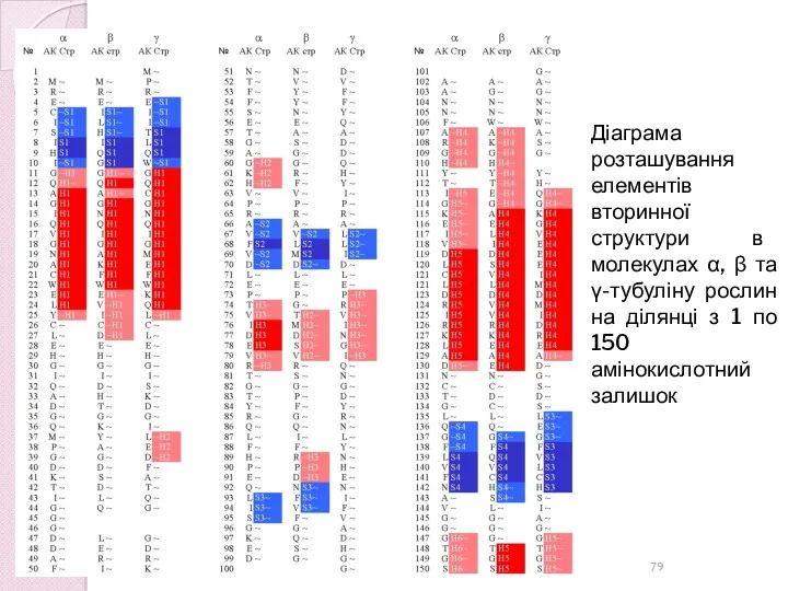 Діаграма розташування елементів вторинної структури в молекулах α, β та