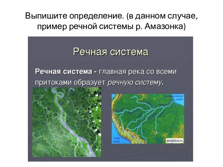 Выпишите определение. (в данном случае, пример речной системы р. Амазонка)