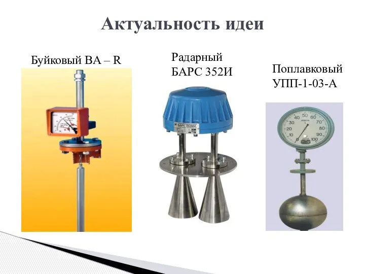 Актуальность идеи Буйковый BA – R Поплавковый УПП-1-03-А Радарный БАРС 352И