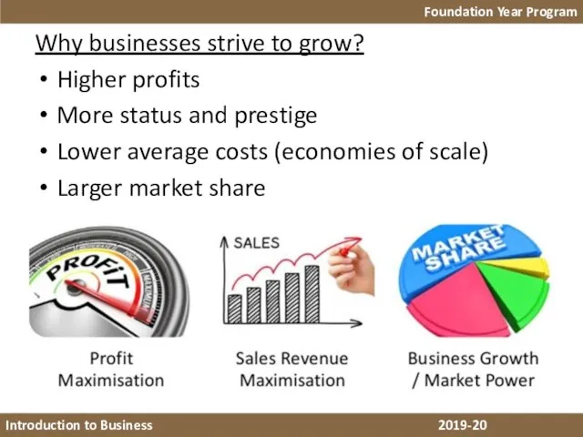 Why businesses strive to grow? Higher profits More status and