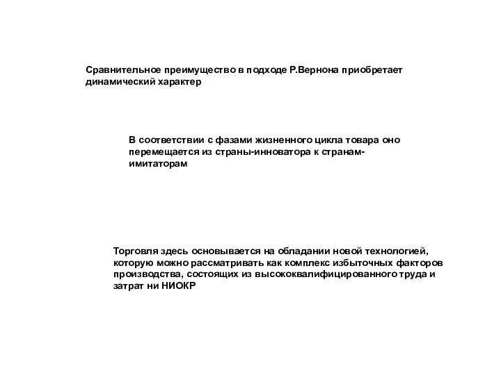 Сравнительное преимущество в подходе Р.Вернона приобретает динамический характер В соответствии