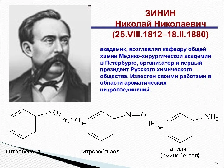 ЗИНИН Николай Николаевич (25.VIII.1812–18.II.1880) академик, возглавлял кафедру общей химии Медико-хирургической академии в Петербурге,