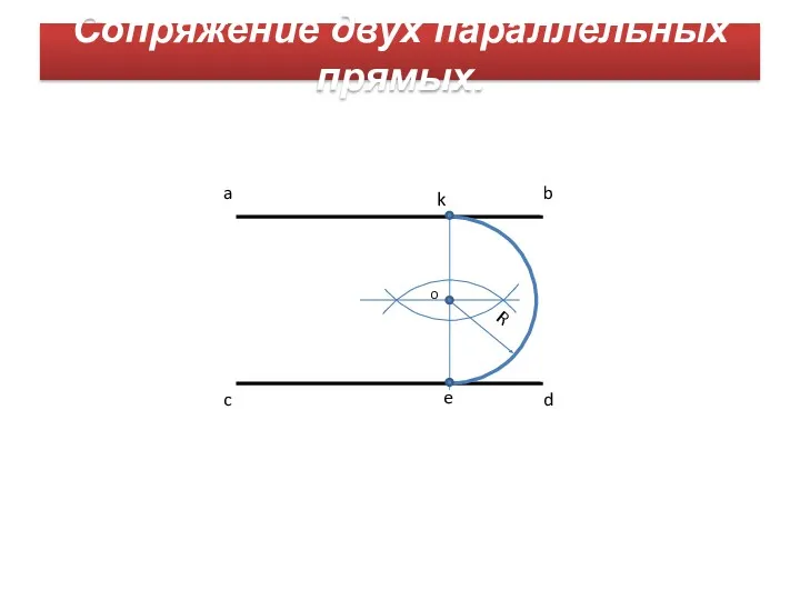 Сопряжение двух параллельных прямых. a b c d O R k e