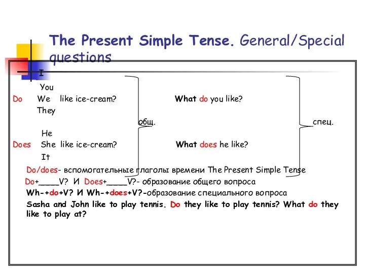 The Present Simple Tense. General/Special questions I You Do We