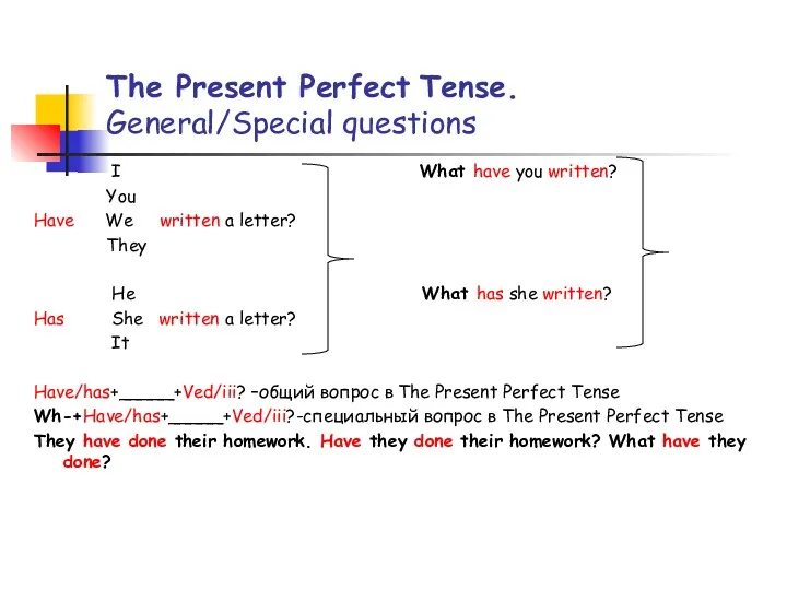 The Present Perfect Tense. General/Special questions I What have you