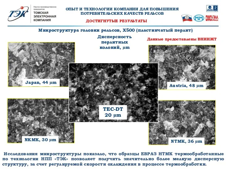 Japan, 44 µm Микроструктура головки рельсов, Х500 (пластинчатый перлит) Austria,