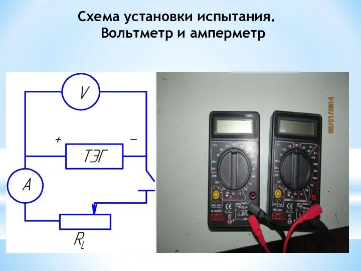 Схема установки испытания. Вольтметр и амперметр