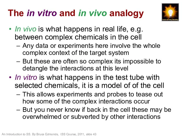 The in vitro and in vivo analogy In vivo is what happens in
