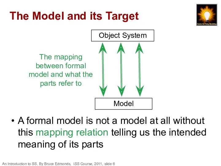 The Model and its Target A formal model is not a model at