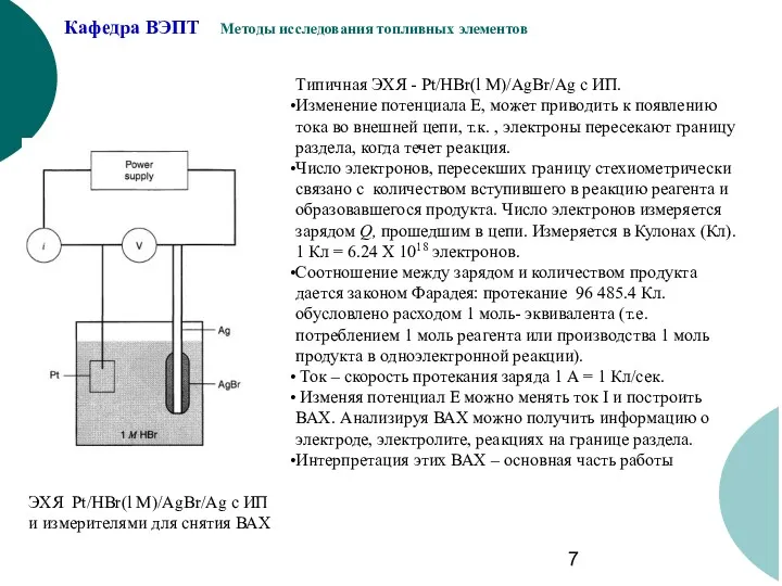 ЭХЯ Pt/HBr(l M)/AgBr/Ag с ИП и измерителями для снятия ВАХ