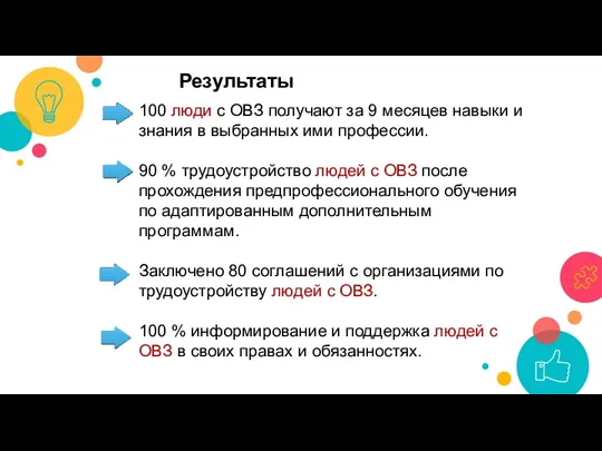 Результаты 100 люди с ОВЗ получают за 9 месяцев навыки