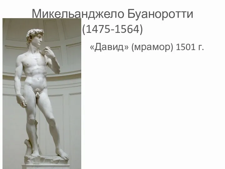 Микельанджело Буаноротти (1475-1564) «Давид» (мрамор) 1501 г.