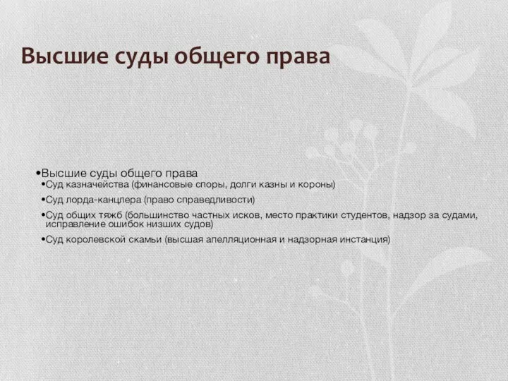 Высшие суды общего права Высшие суды общего права Суд казначейства