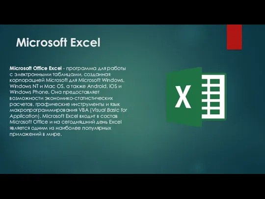 Microsoft Excel Microsoft Office Excel - программа для работы с
