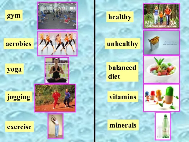 gym aerobics jogging exercise healthy unhealthy balanced diet yoga vitamins minerals