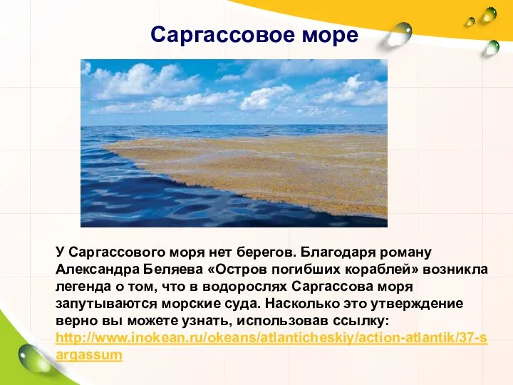 Саргассовое море У Саргассового моря нет берегов. Благодаря роману Александра