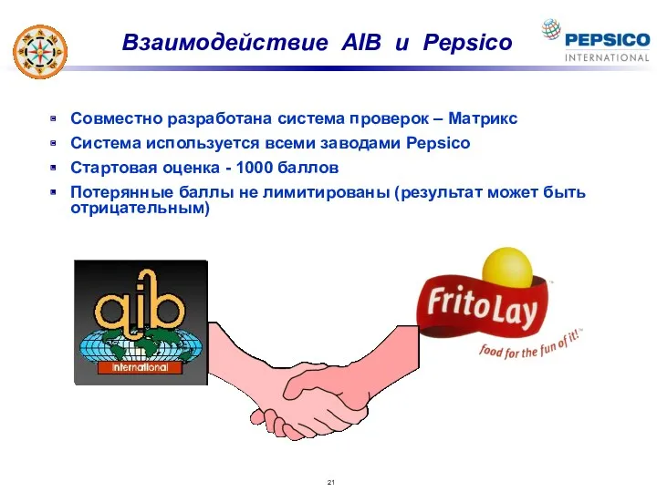 Взаимодействие AIB и Pepsico Совместно разработана система проверок – Матрикс