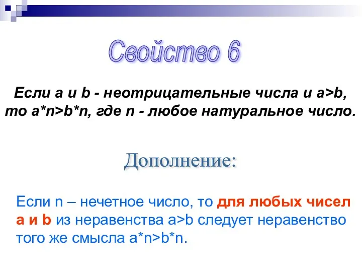 Свойство 6 Если a и b - неотрицательные числа и