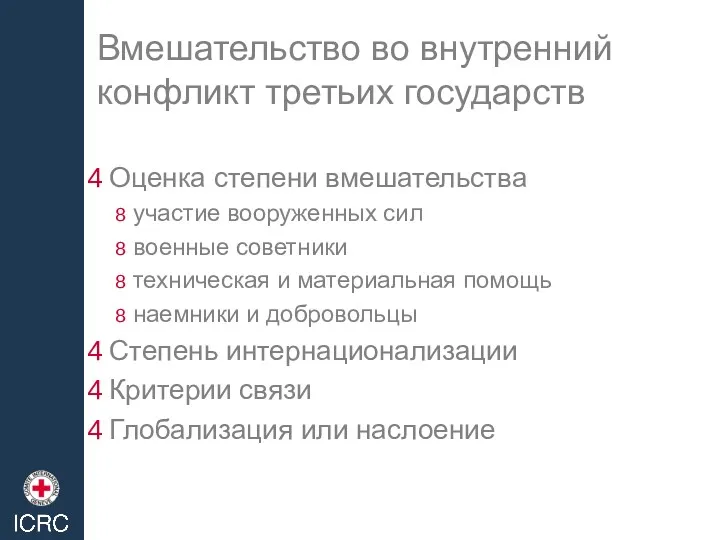 Вмешательство во внутренний конфликт третьих государств Оценка степени вмешательства участие