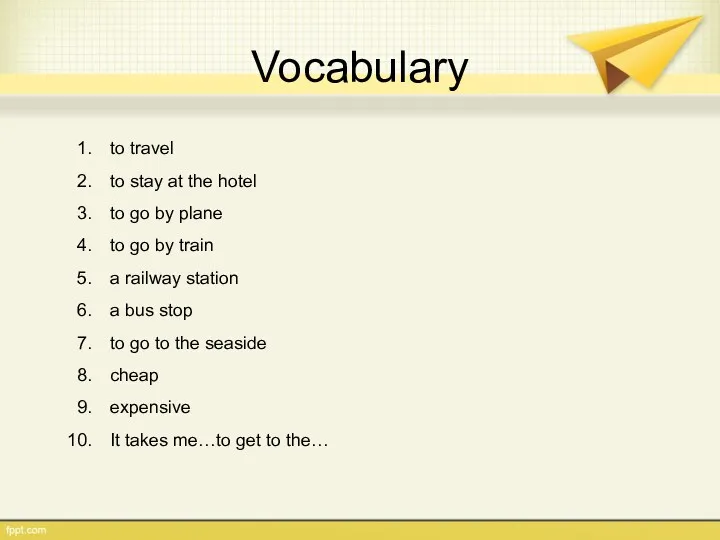 Vocabulary to travel to stay at the hotel to go