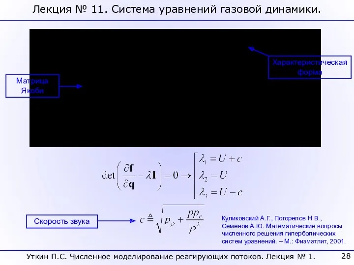 Характеристическая форма Скорость звука Матрица Якоби Куликовский А.Г., Погорелов Н.В.,