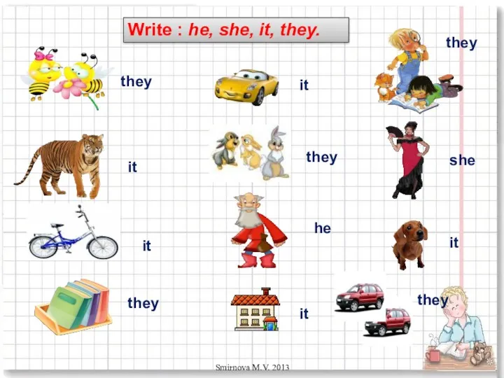 Write : he, she, it, they. they it it they