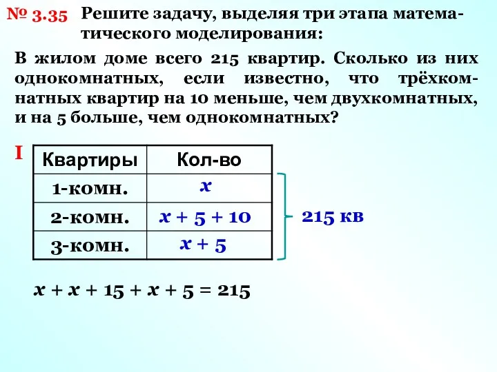 № 3.35 В жилом доме всего 215 квартир. Сколько из