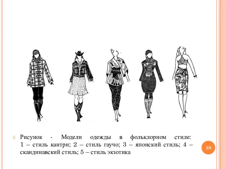 Рисунок - Модели одежды в фольклорном стиле: 1 – стиль кантри; 2 –