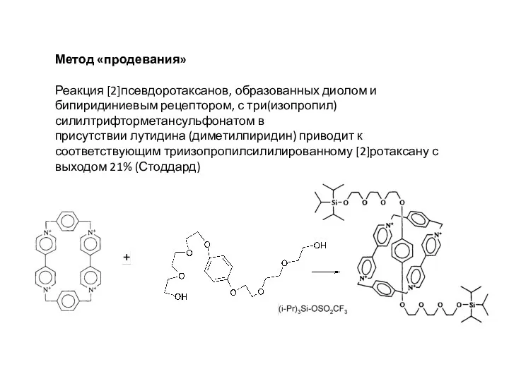 Метод «продевания» Реакция [2]псевдоротаксанов, образованных диолом и бипиридиниевым рецептором, с три(изопропил)силилтрифторметансульфонатом в присутствии