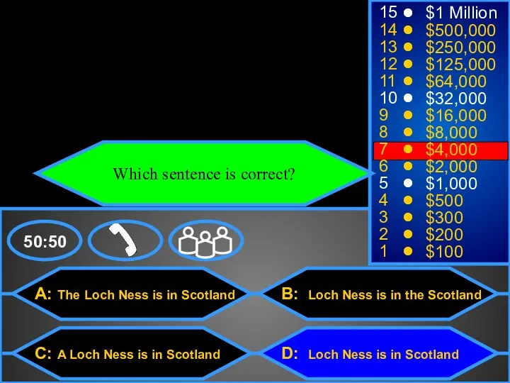 A: The Loch Ness is in Scotland C: A Loch