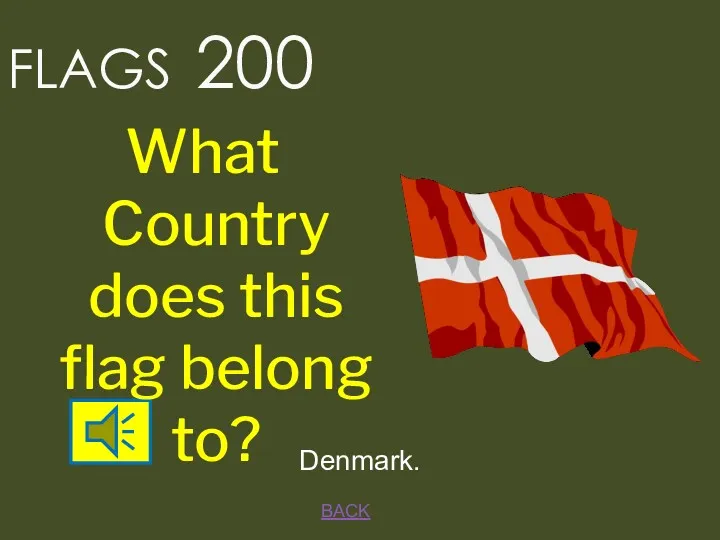 BACK FLAGS 200 Denmark. What Country does this flag belong to?