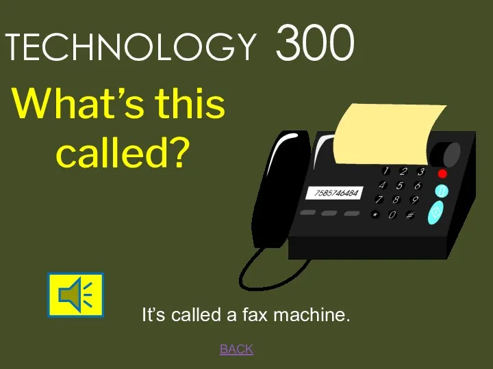 BACK It’s called a fax machine. TECHNOLOGY 300 What’s this called?