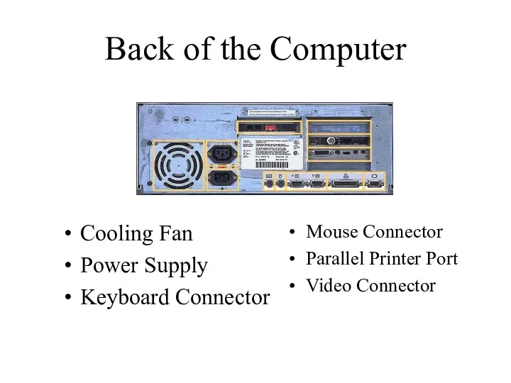 Back of the Computer Cooling Fan Power Supply Keyboard Connector